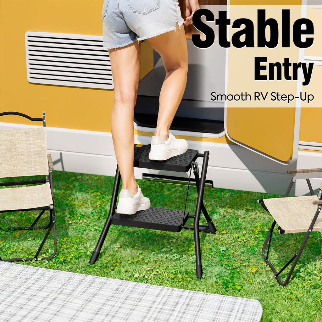 2 Step Folding Stool Ladder 330lb Cap Black V586