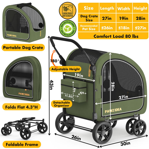 3-in-1 Large Dog Stroller with Detachable Carrier F1069