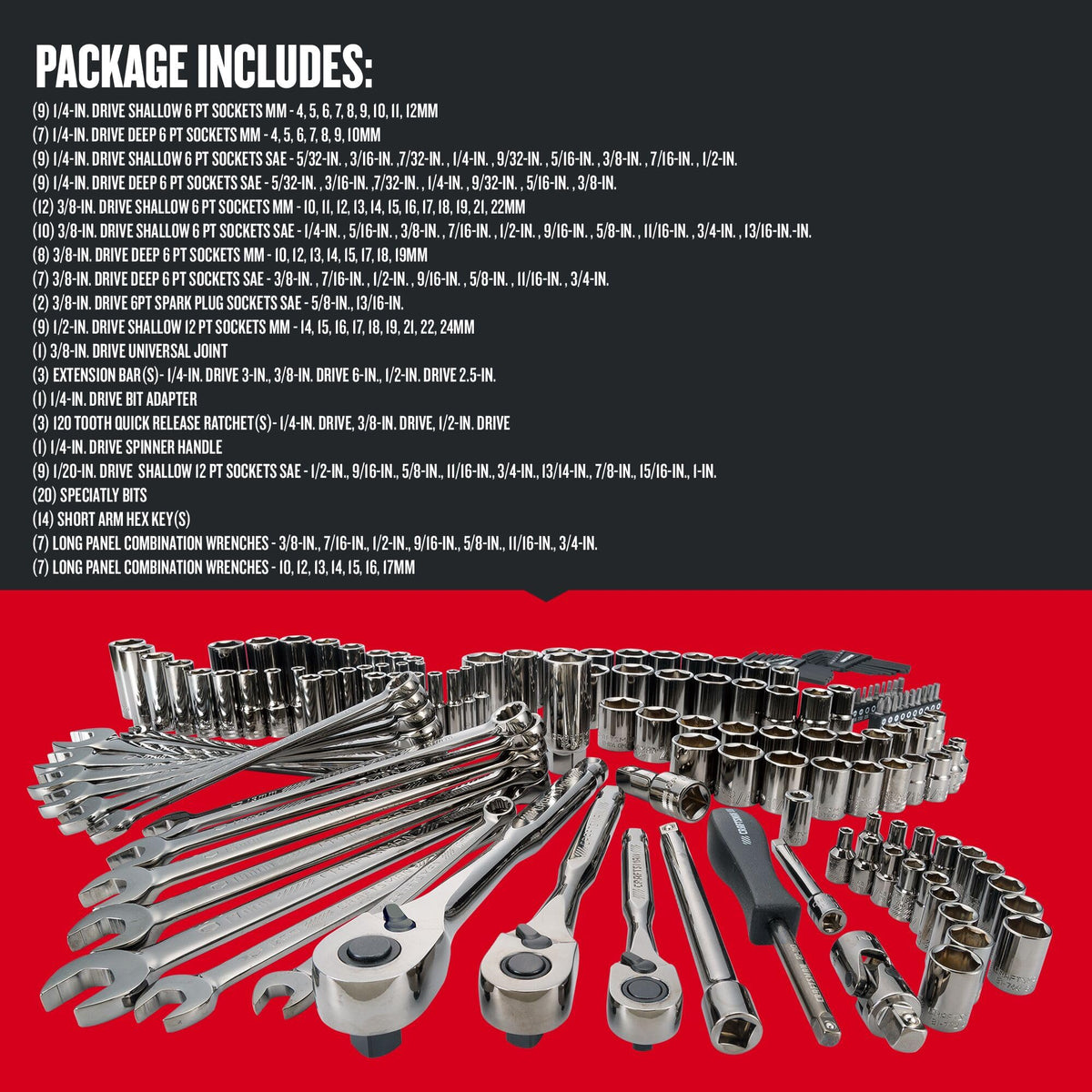 1/4" & 3/8" & 1/2" Drive SAE/Metric 150 Piece Mechanics Tool Set I12966