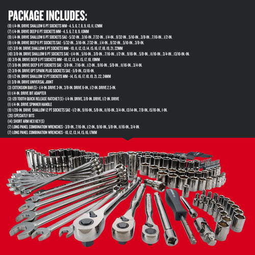 1/4" & 3/8" & 1/2" Drive SAE/Metric 150 Piece Mechanics Tool Set I12966