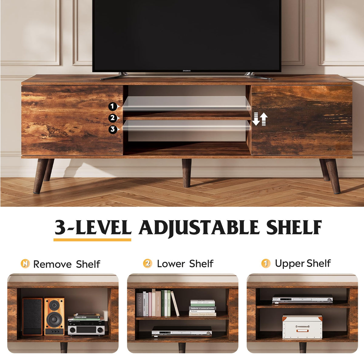 TV Stand with 2 Cabinets Storage & Adjustable Shelf E244243