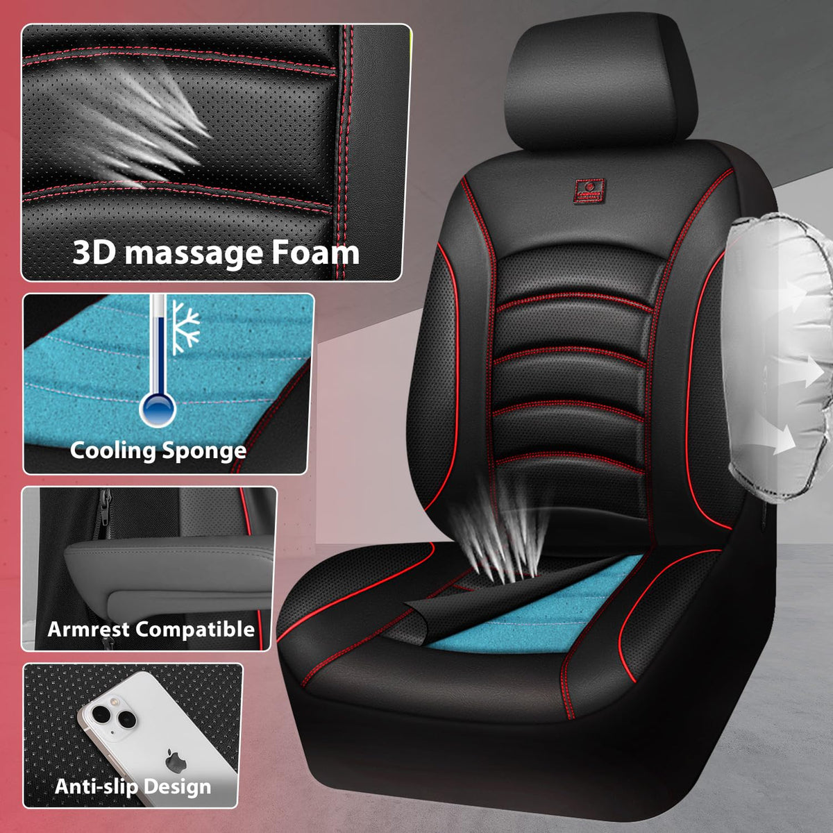 3D Foam PU Leather Car Seat Covers Full Set C1125