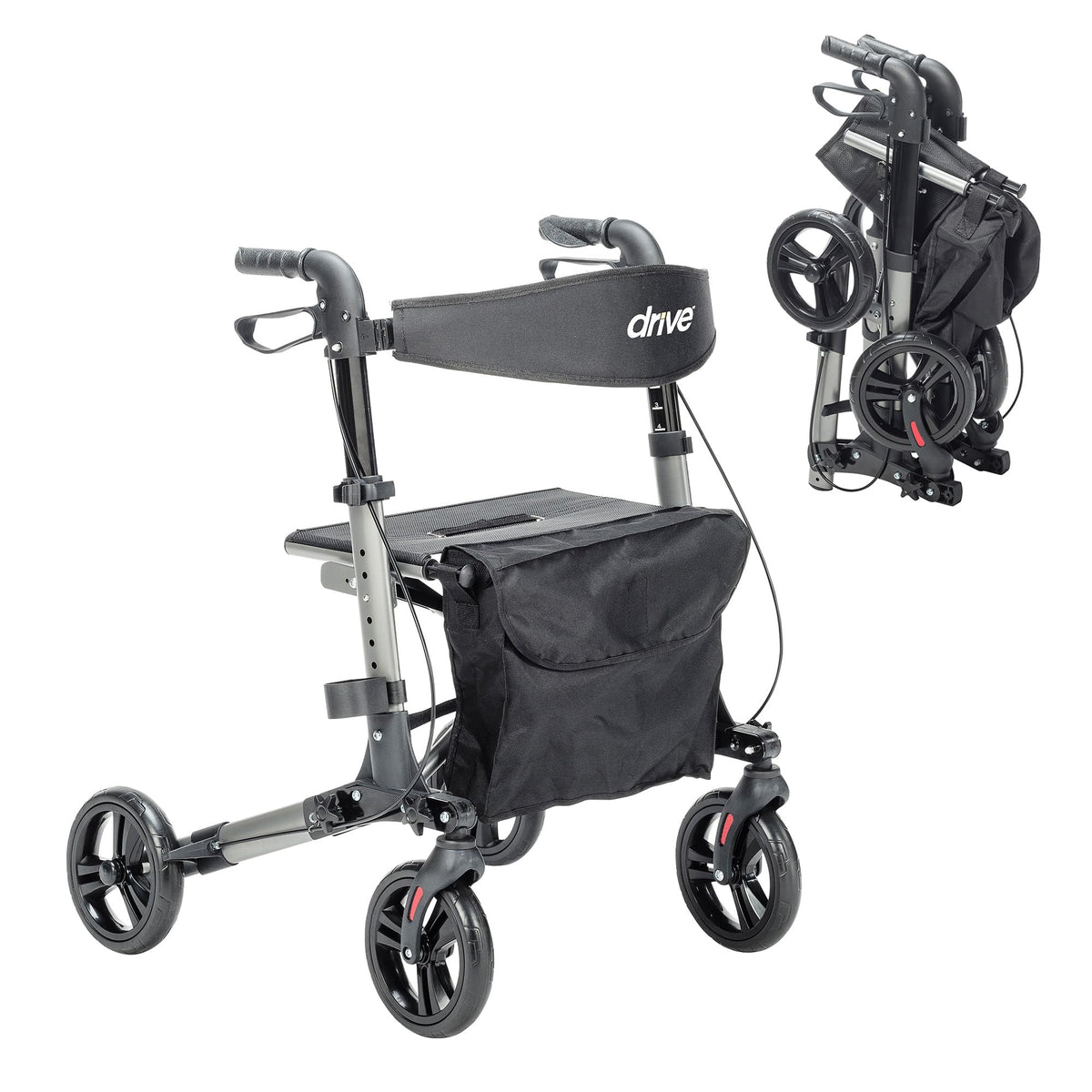 Compact Folding Rollator with Seat and Brakes, 8-Inch Wheels Z953
