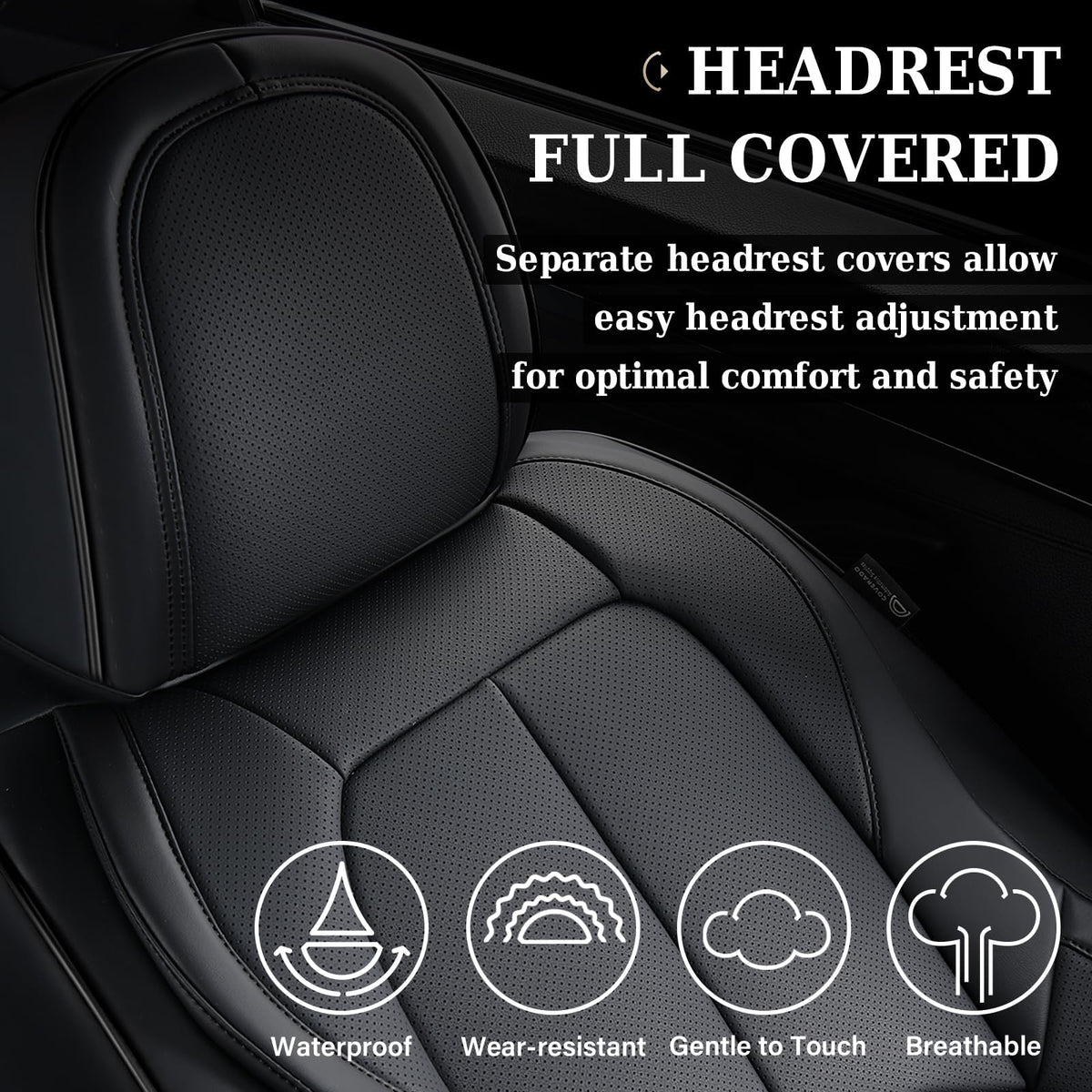 Black Leather Car Seat Covers Full Set U8203