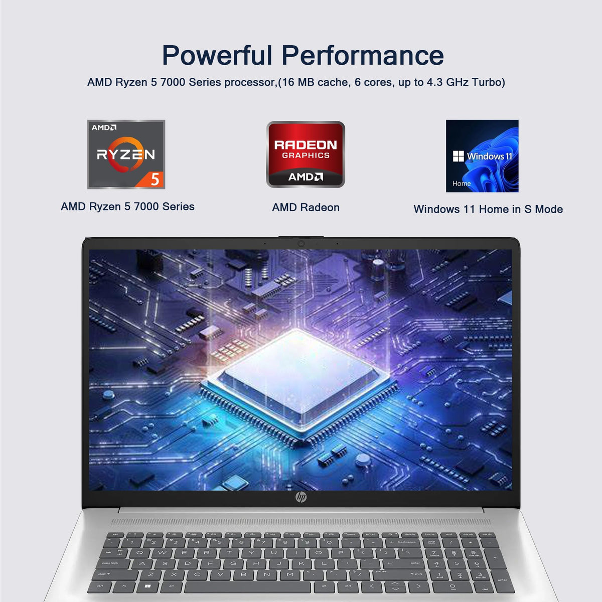 17.3" FHD Laptop, 16GB RAM, 1TB SSD, AMD Ryzen 5, Windows 11 Home, Silver H32616