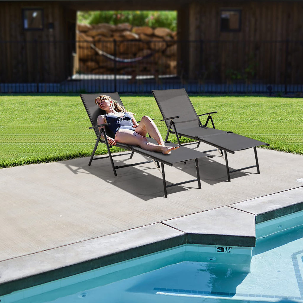 Folding Beach Lounge Chair 2-Pack Grey Textilene E5833