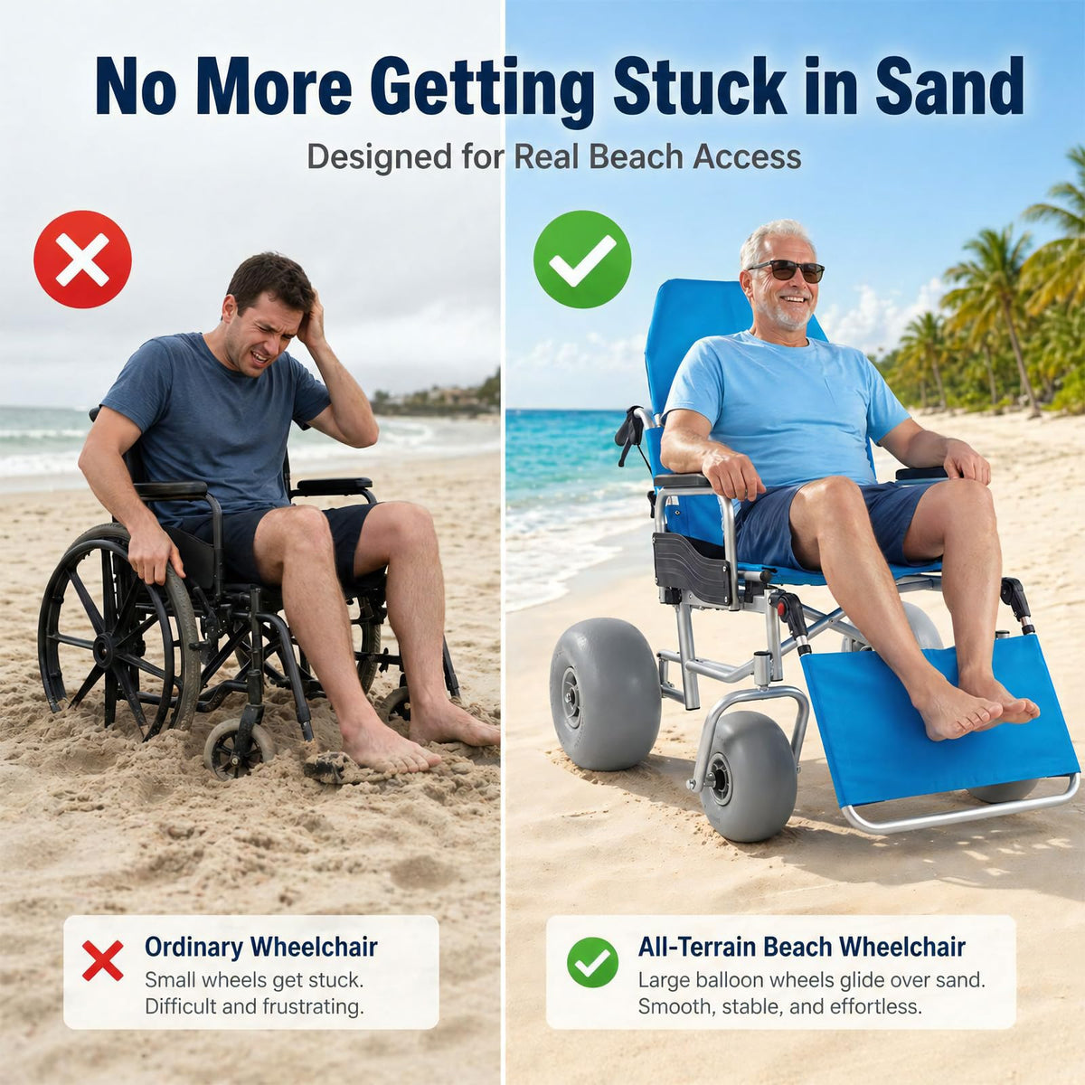 Beach Wheelchair with Balloon Tires S99827
