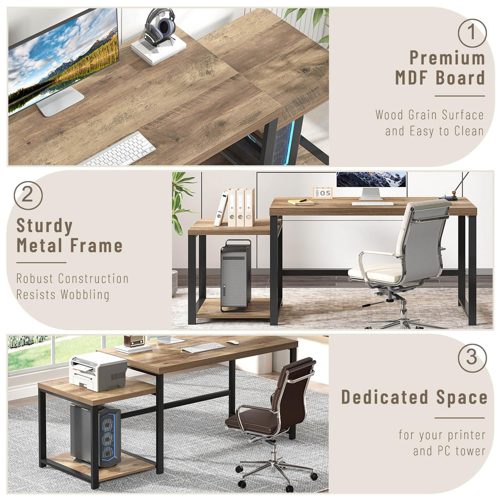 63 Inch Wood Computer Desk with Storage Shelves R974
