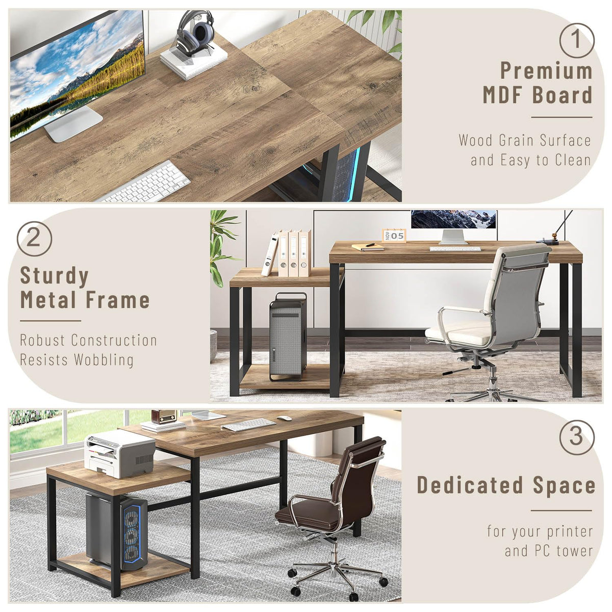 63 Inch Wood Computer Desk with Storage Shelves R974