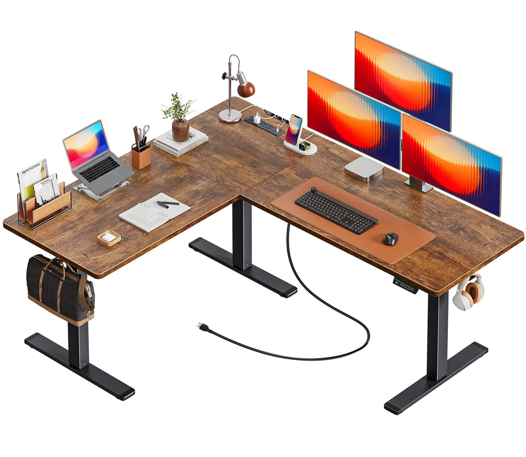 63 x 55 Inch L Shaped Standing Desk with Power Outlets Y743