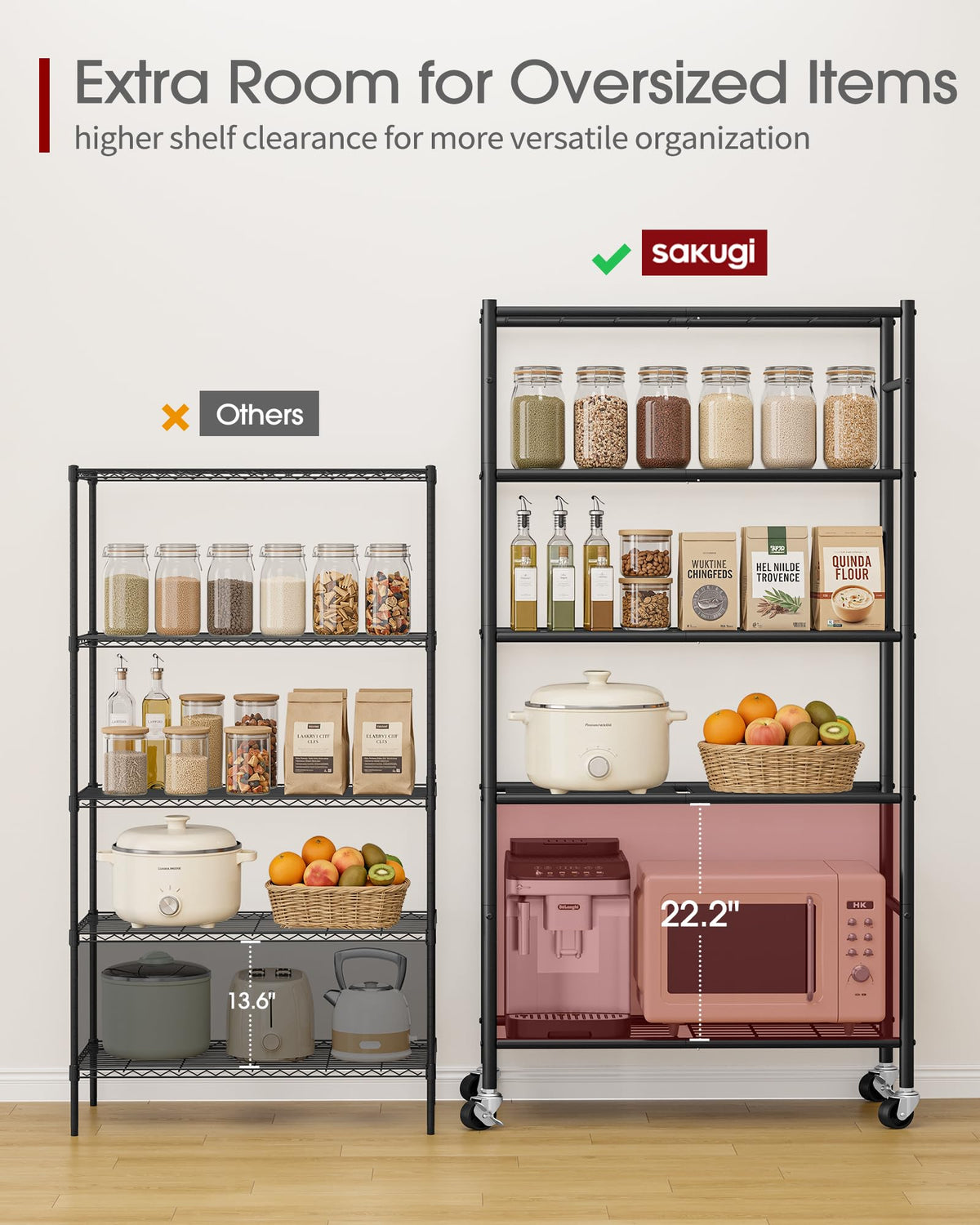 5-Tier Storage Shelves Black with Wheels X46919