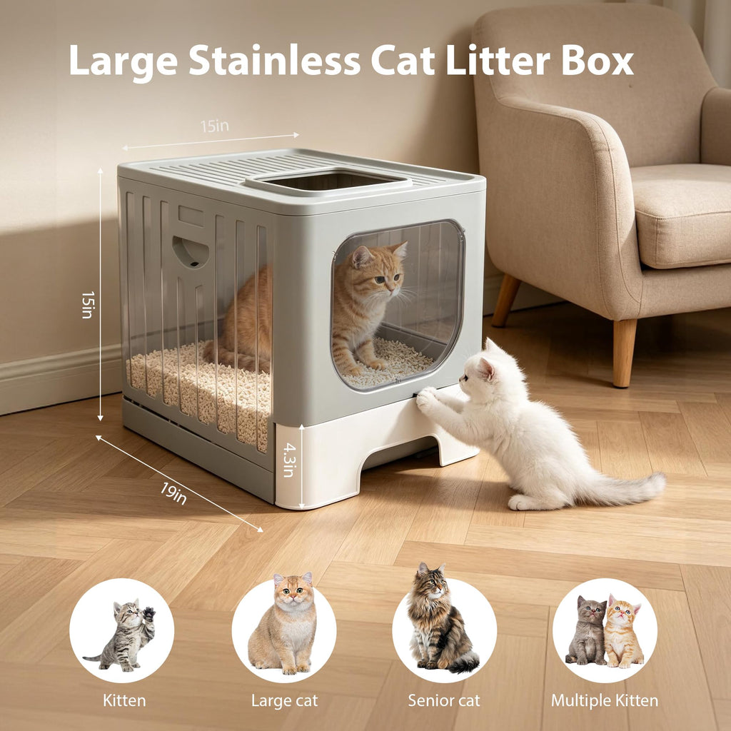 Stainless Steel Cat Litter Box with Lid W3088