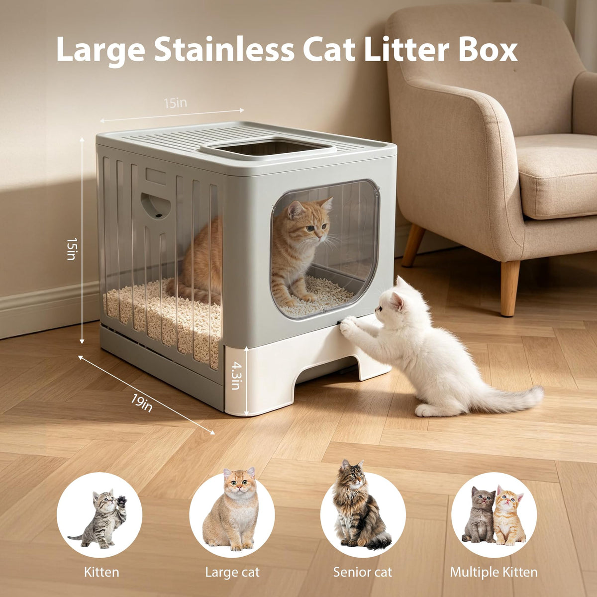 Stainless Steel Cat Litter Box with Lid W3088