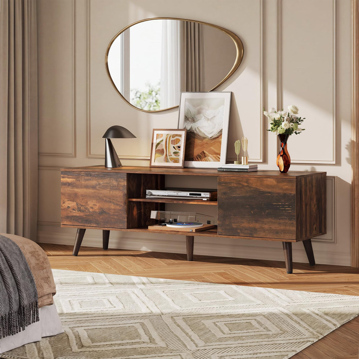 TV Stand with 2 Cabinets Storage & Adjustable Shelf E244243
