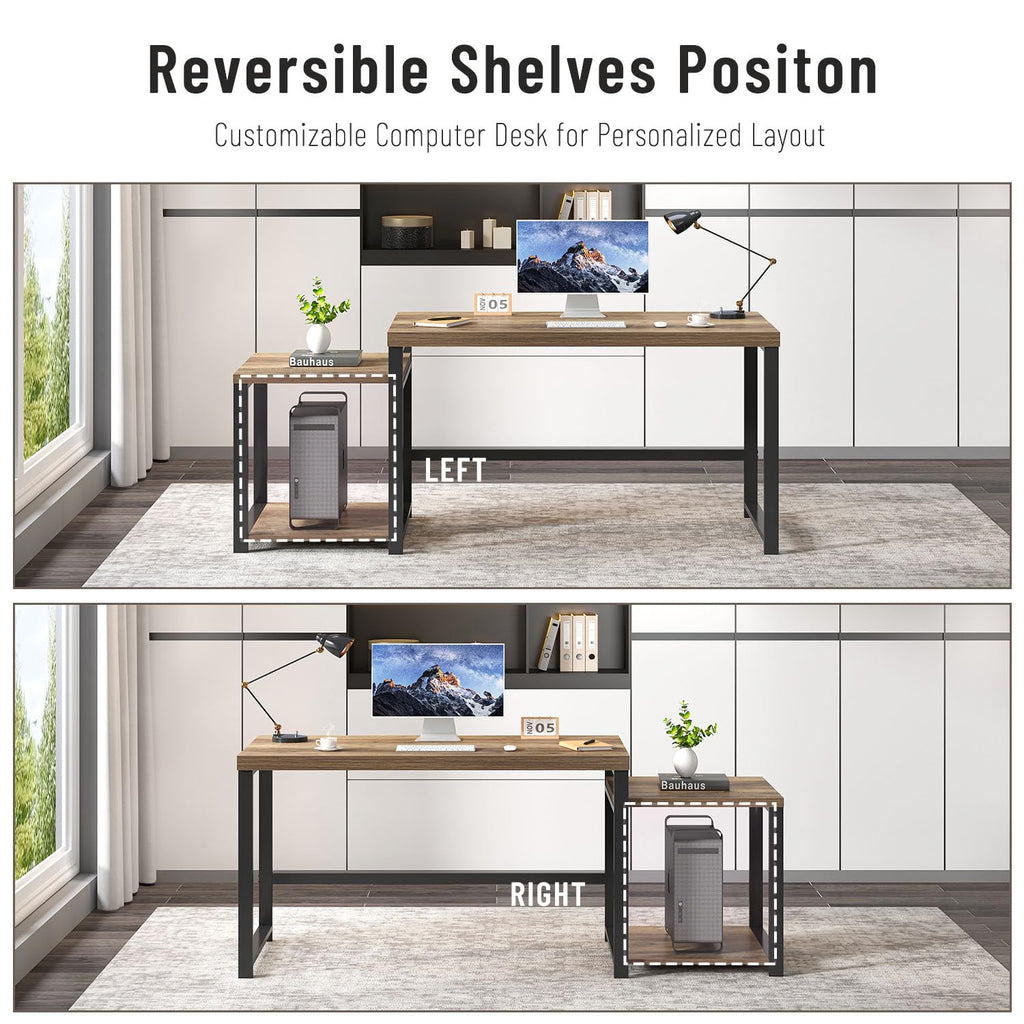 63 Inch Wood Computer Desk with Storage Shelves R974