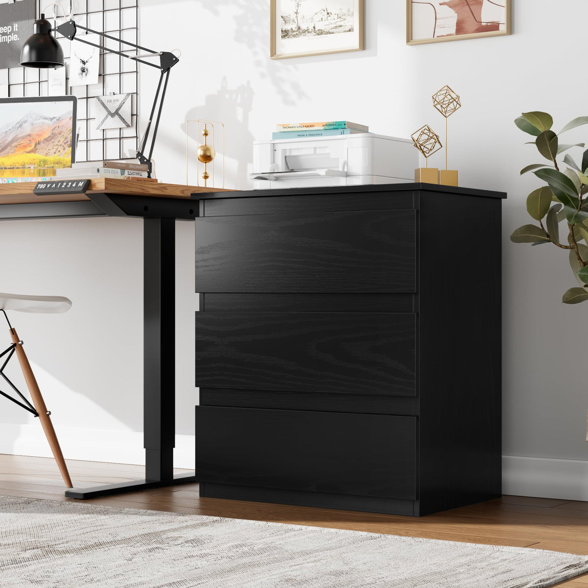 Black 3 Drawer Nightstand U980