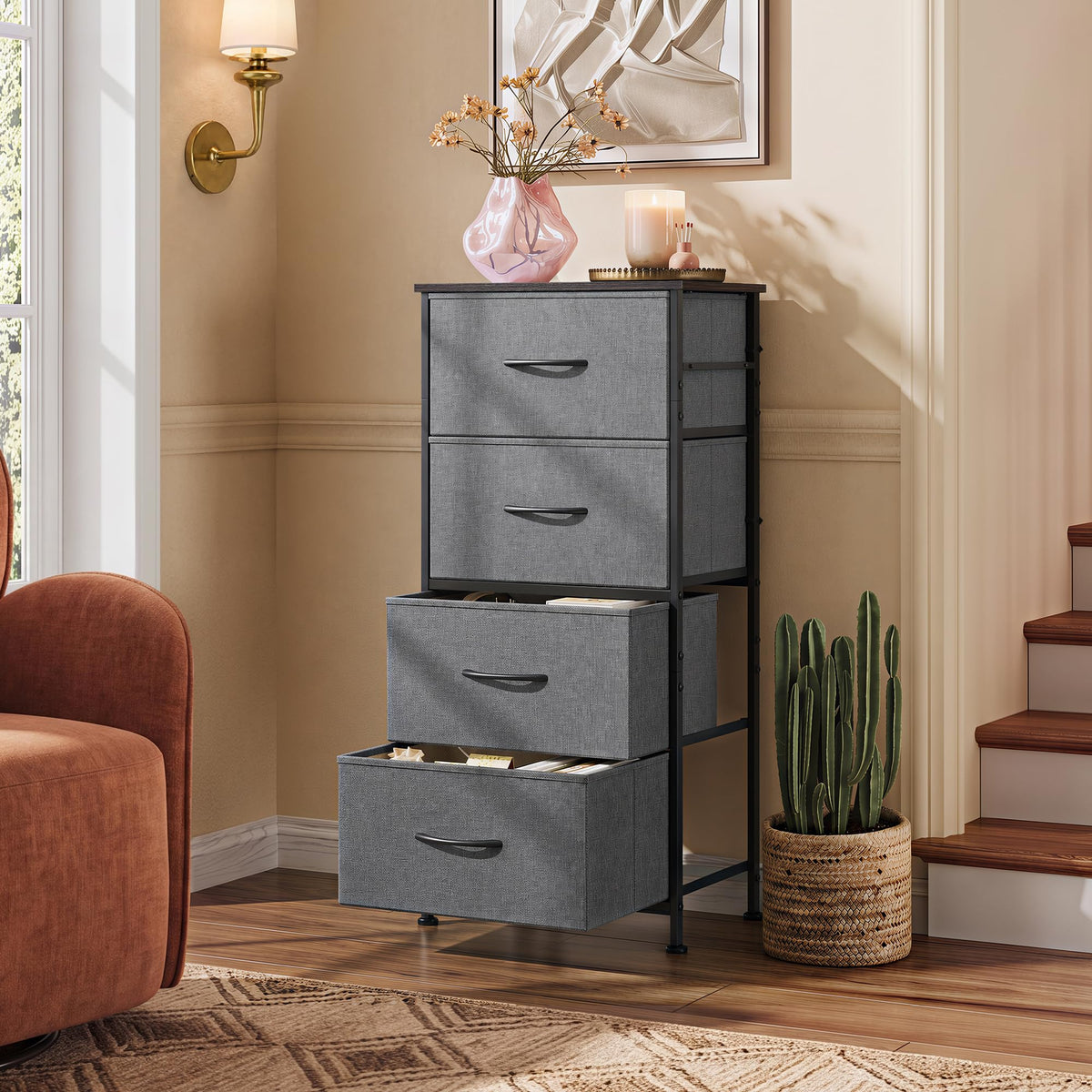 Small 4 Drawer Dark Grey Dresser X55165
