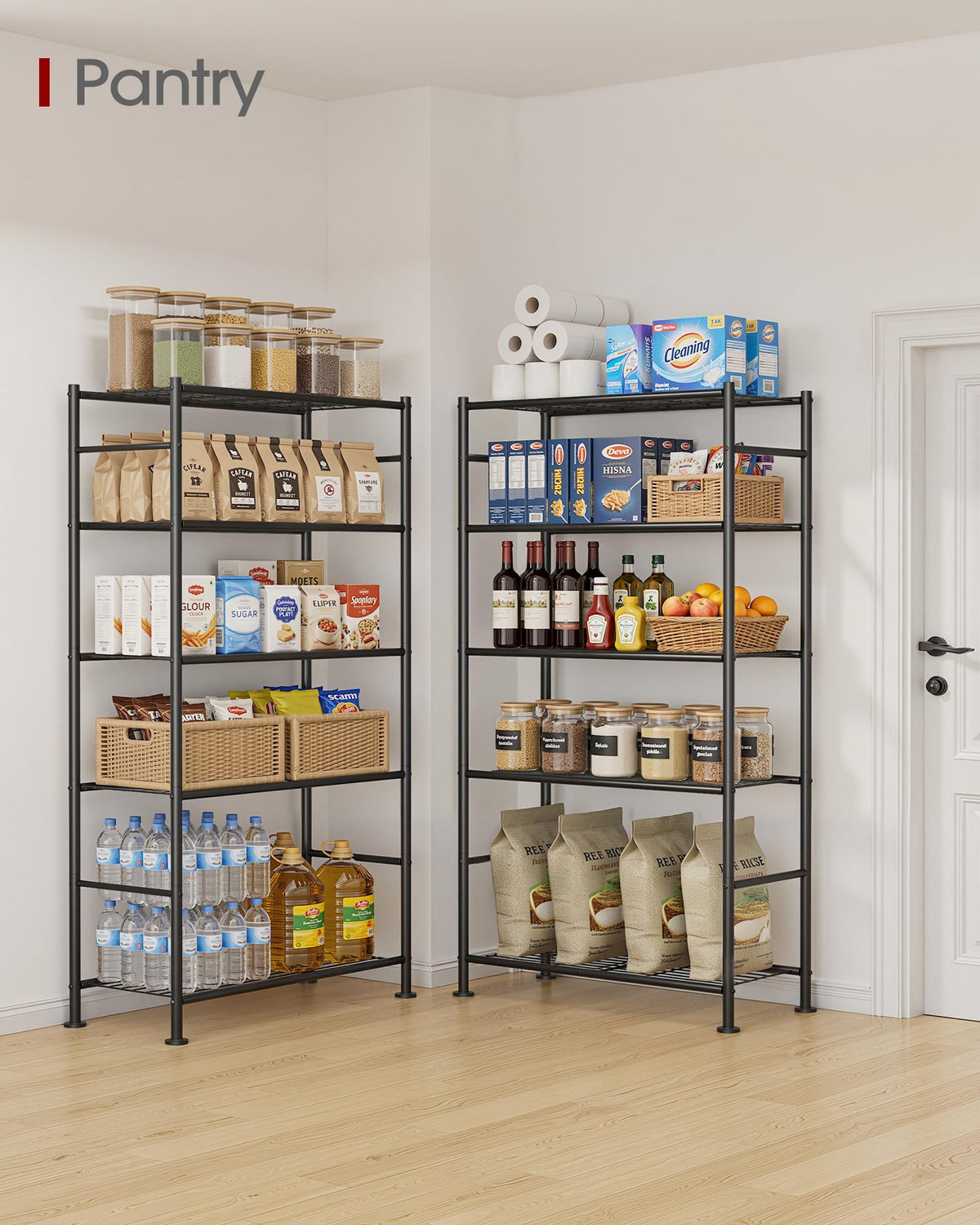 5-Tier Storage Shelves Black with Wheels X46919
