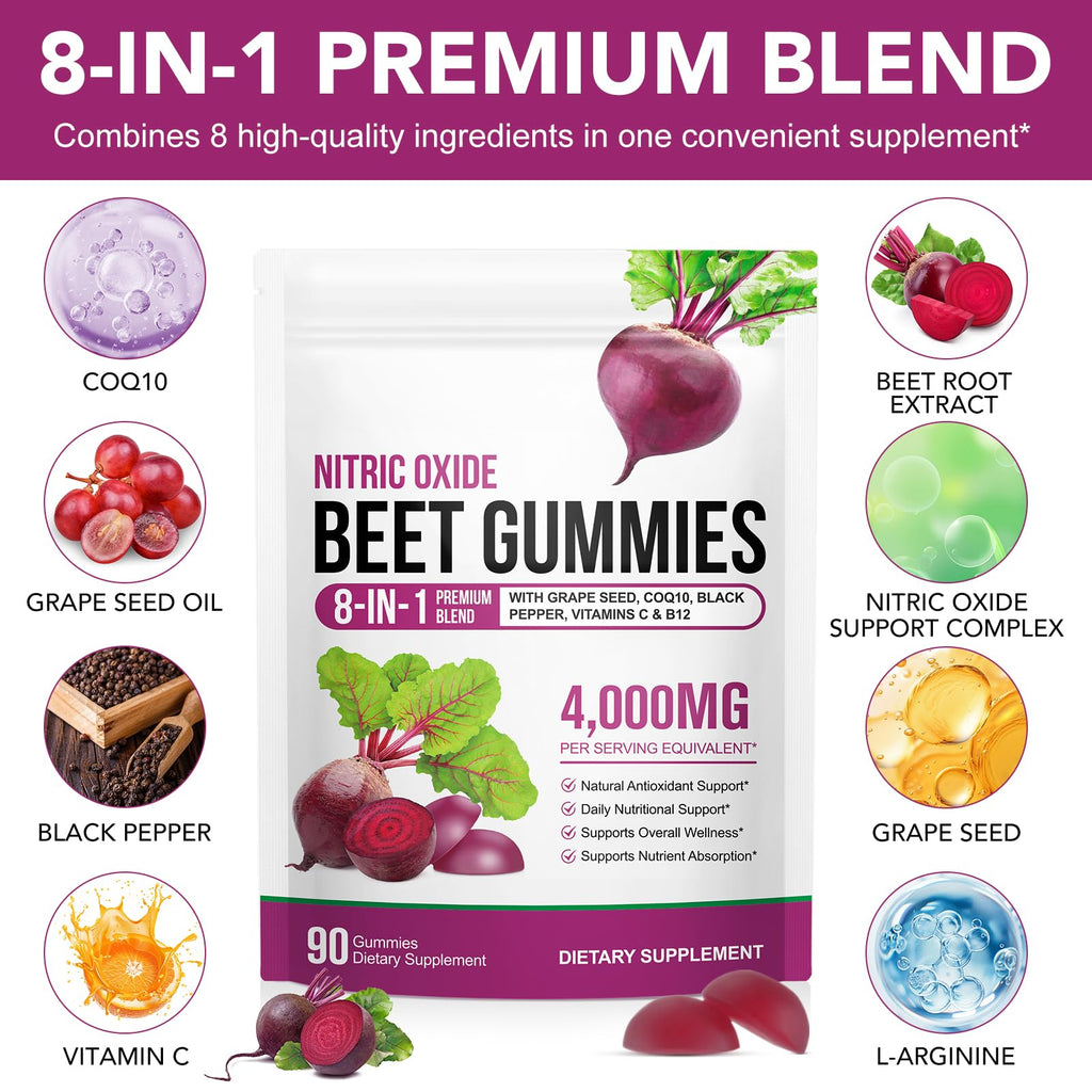Sugar Free Beet Root Gummies with CoQ10, Grapeseed Extract, Vitamin B12, C S715632