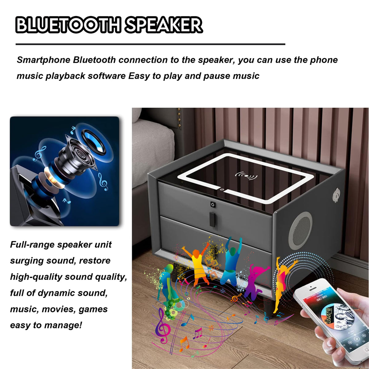 Pink 3 Drawer Nightstand with Charging Station and Speakers R25243