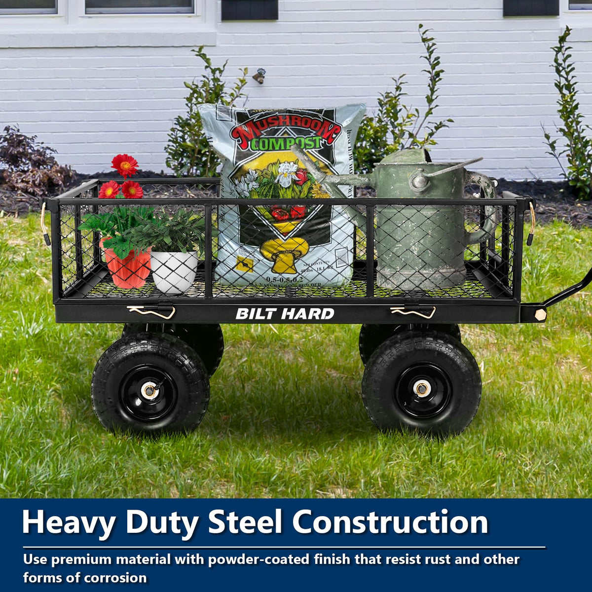 10" Flat Free Tires Steel Garden Cart with Rotating Handle F42570