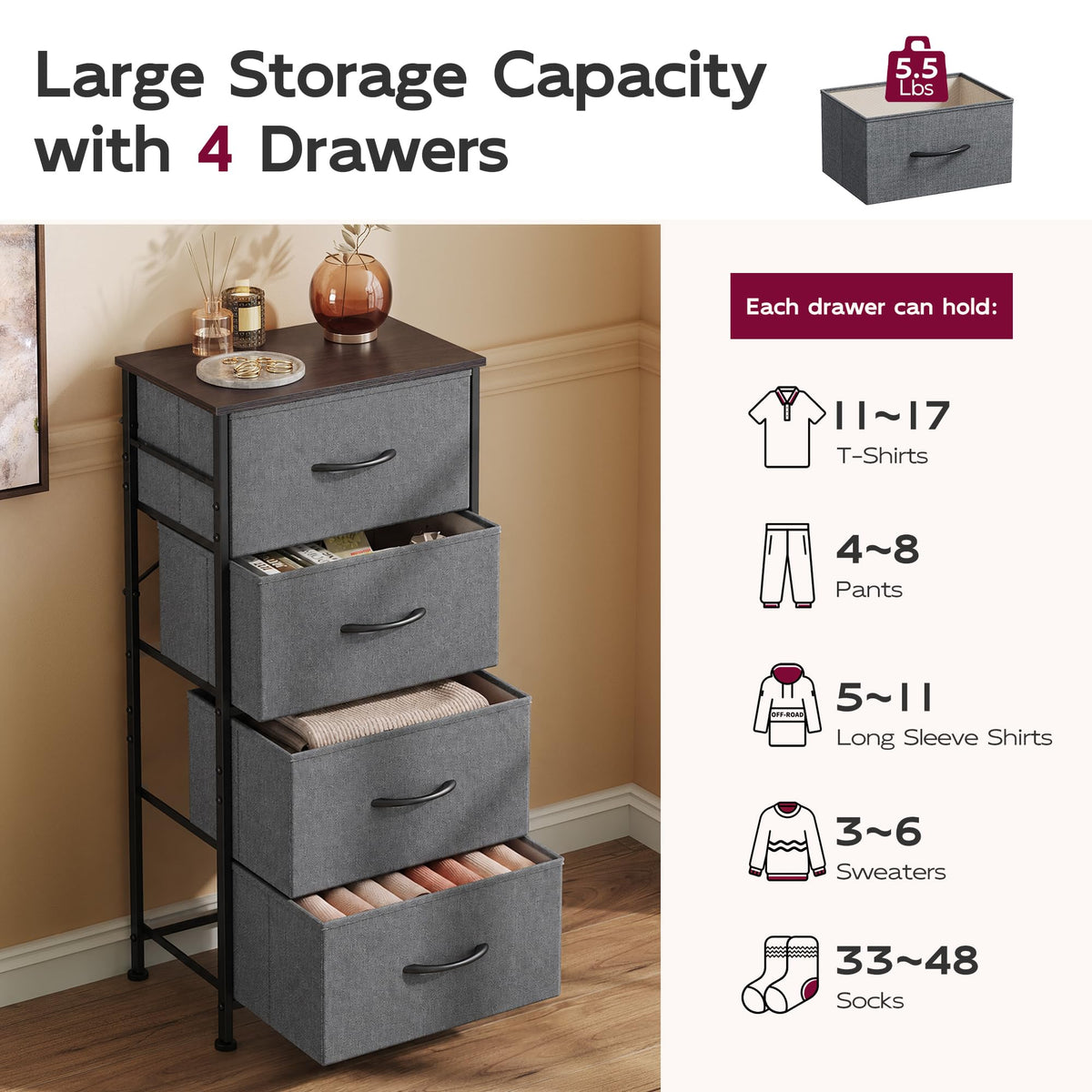 Small 4 Drawer Dark Grey Dresser X55165