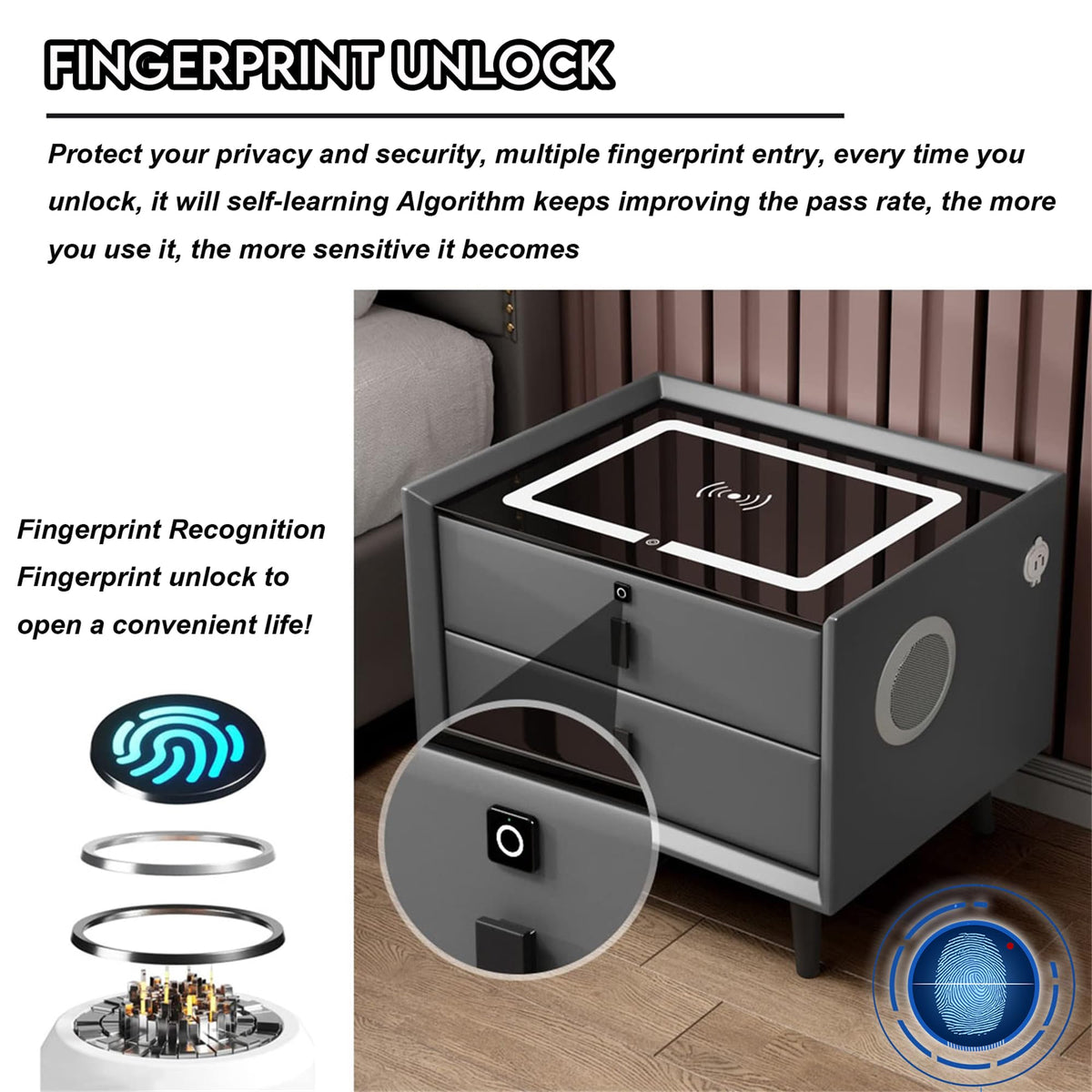 Pink 3 Drawer Nightstand with Charging Station and Speakers R25243