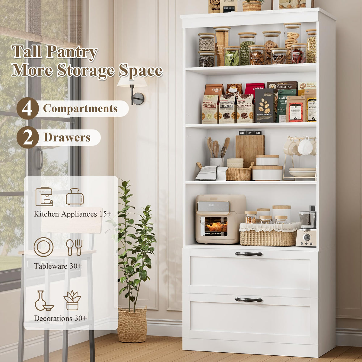 70" White Kitchen Pantry Storage Cabinet T851