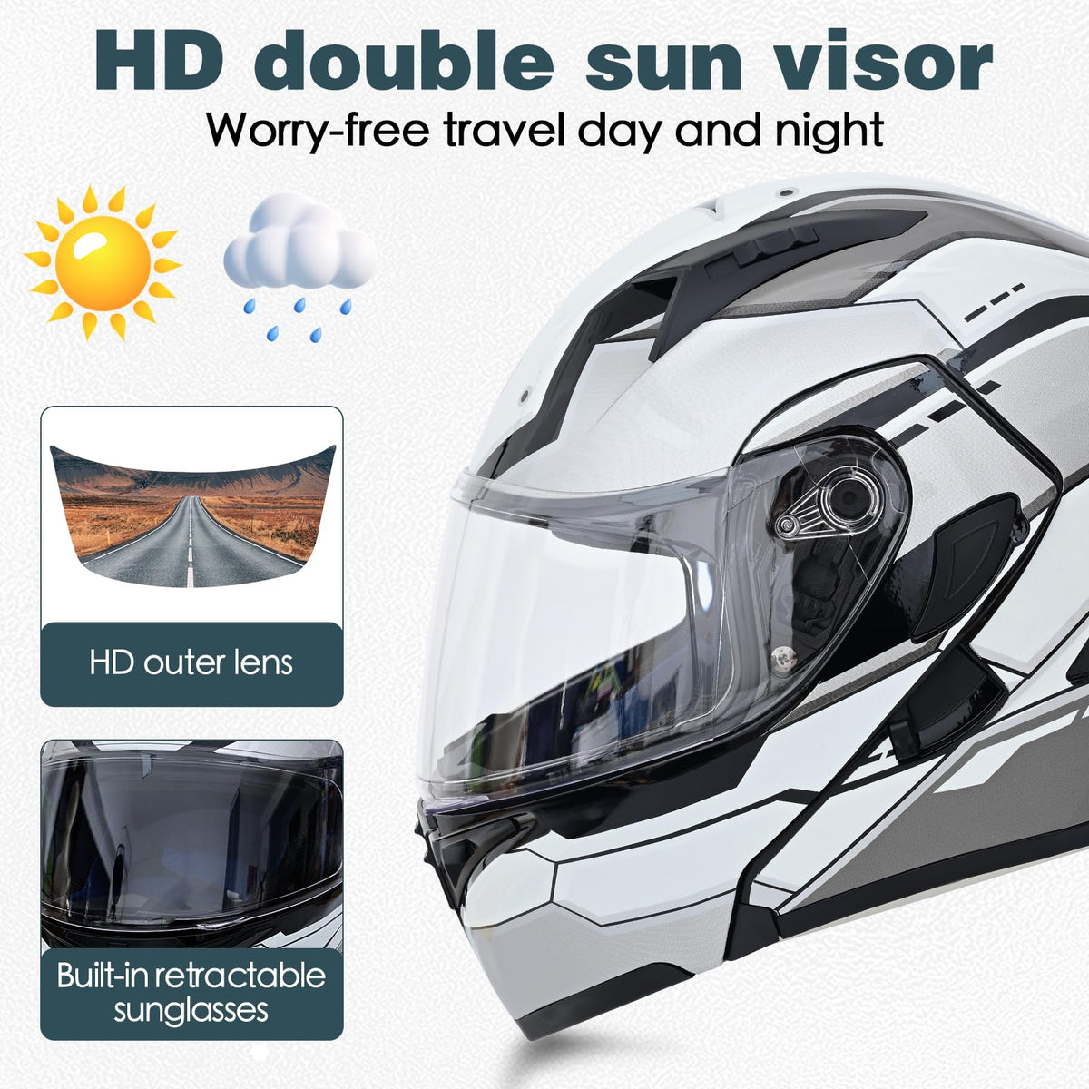 DOT Approved Flip Up Full Face Modular Motorcycle Helmet with Dual Visor P38817