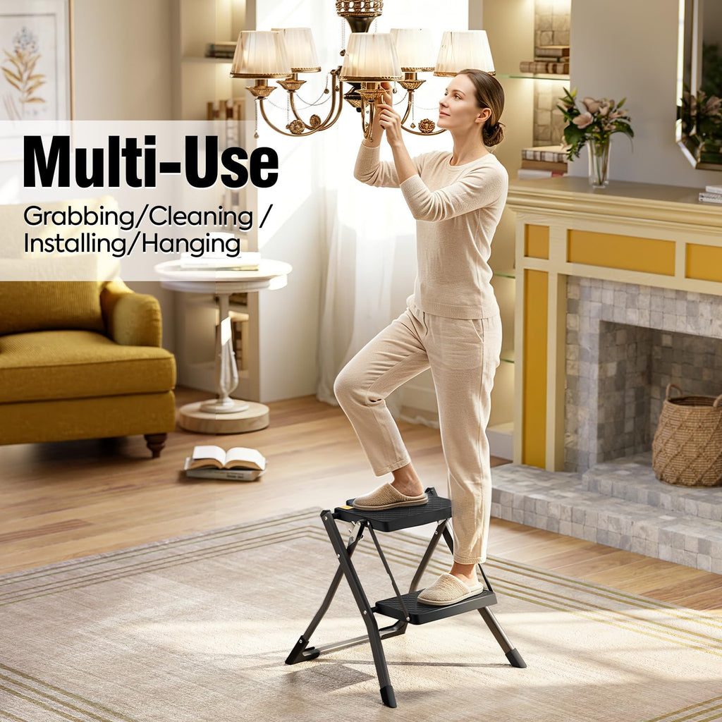 2 Step Folding Stool Ladder 330lb Cap Black V586