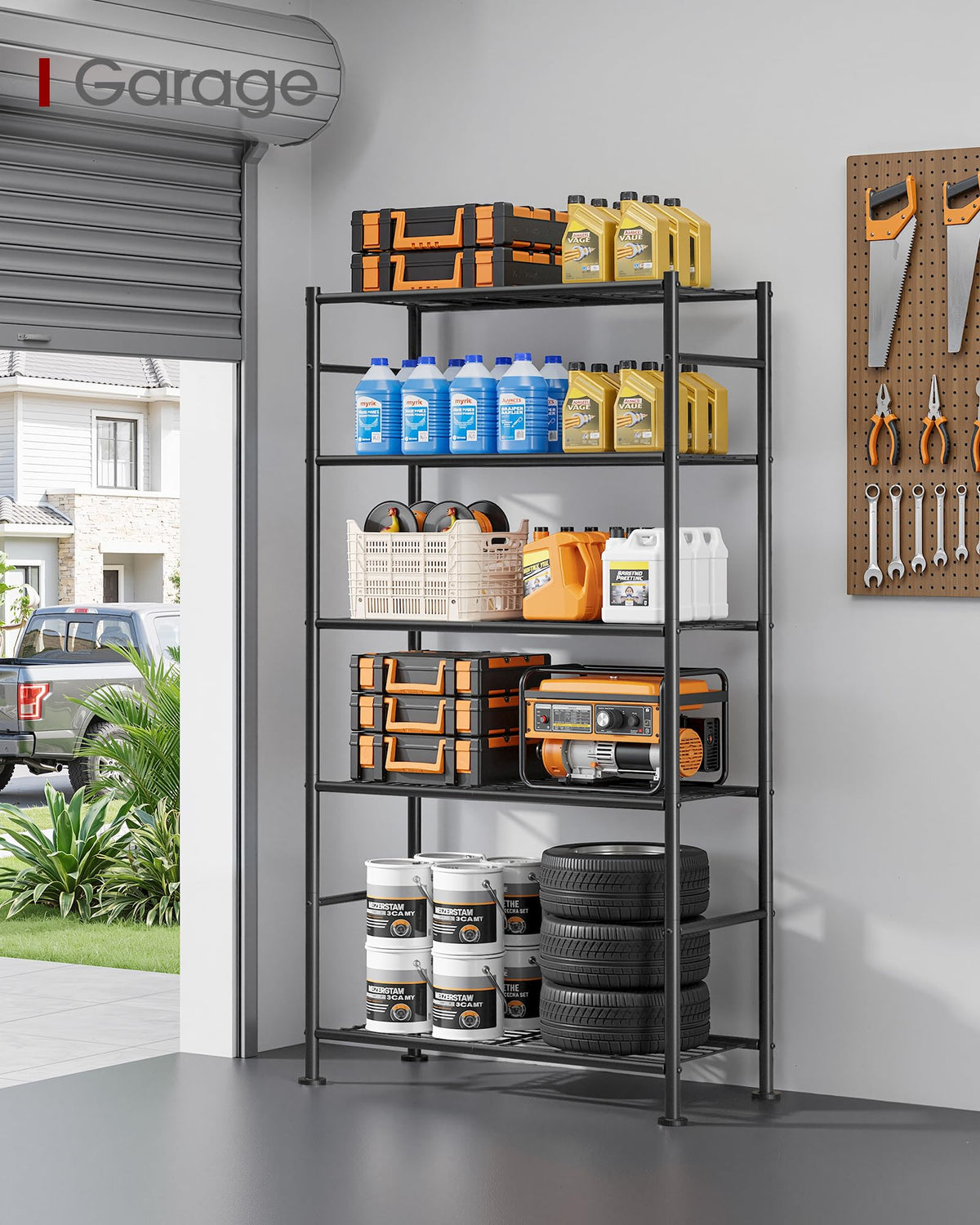 5-Tier Storage Shelves Black with Wheels X46919