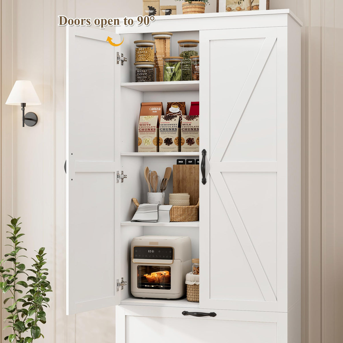 70" White Kitchen Pantry Storage Cabinet T851