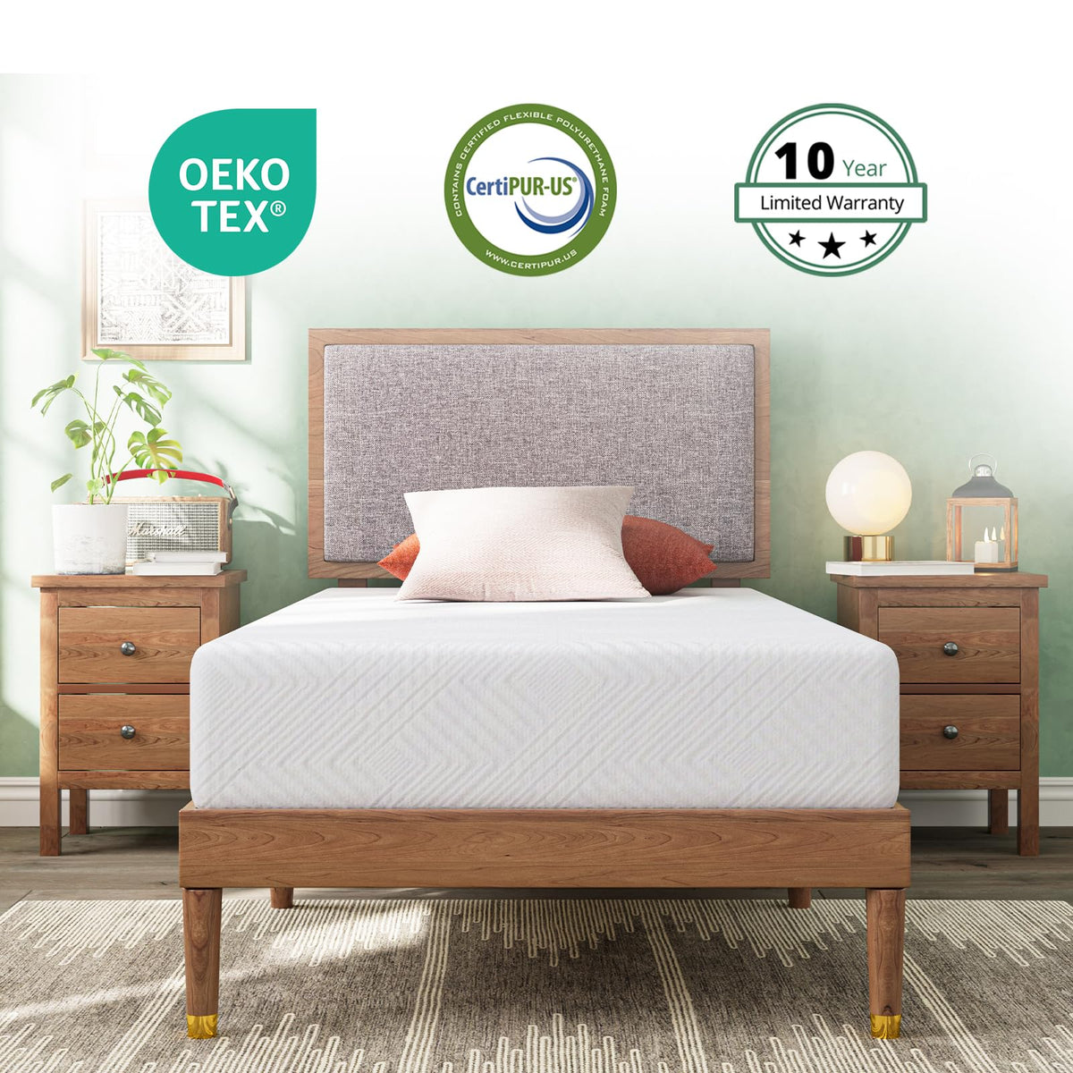 Twin 6 Inch Green Tea Gel Memory Foam Mattress U3422