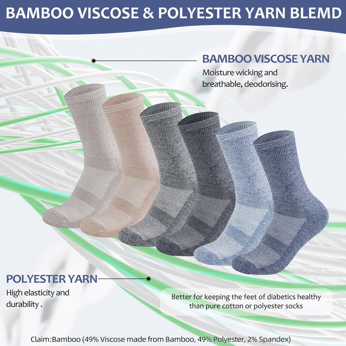 6 Pairs Non Binding Seamless Toe Crew Socks I177503