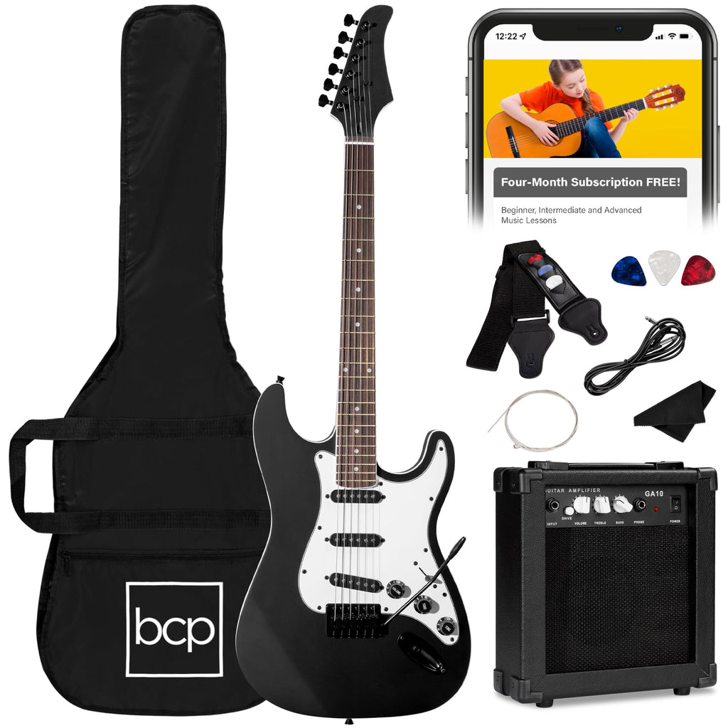 39in Full Size Beginner Electric Guitar Starter Kit with Case, Amp, Strings, Pick - Jet Black L913913