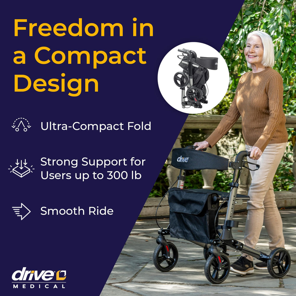 Compact Folding Rollator with Seat and Brakes, 8-Inch Wheels Z953