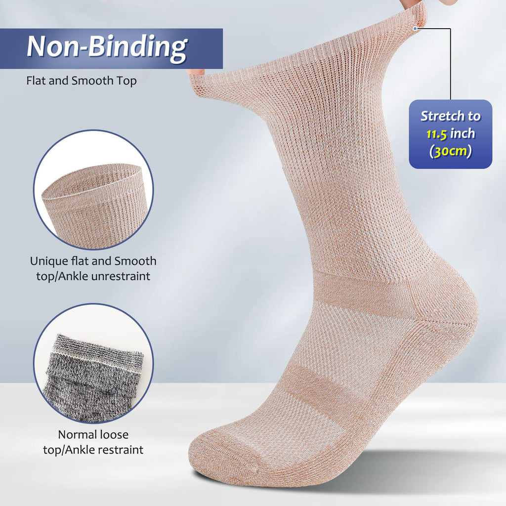 6 Pairs Non Binding Seamless Toe Crew Socks I177503