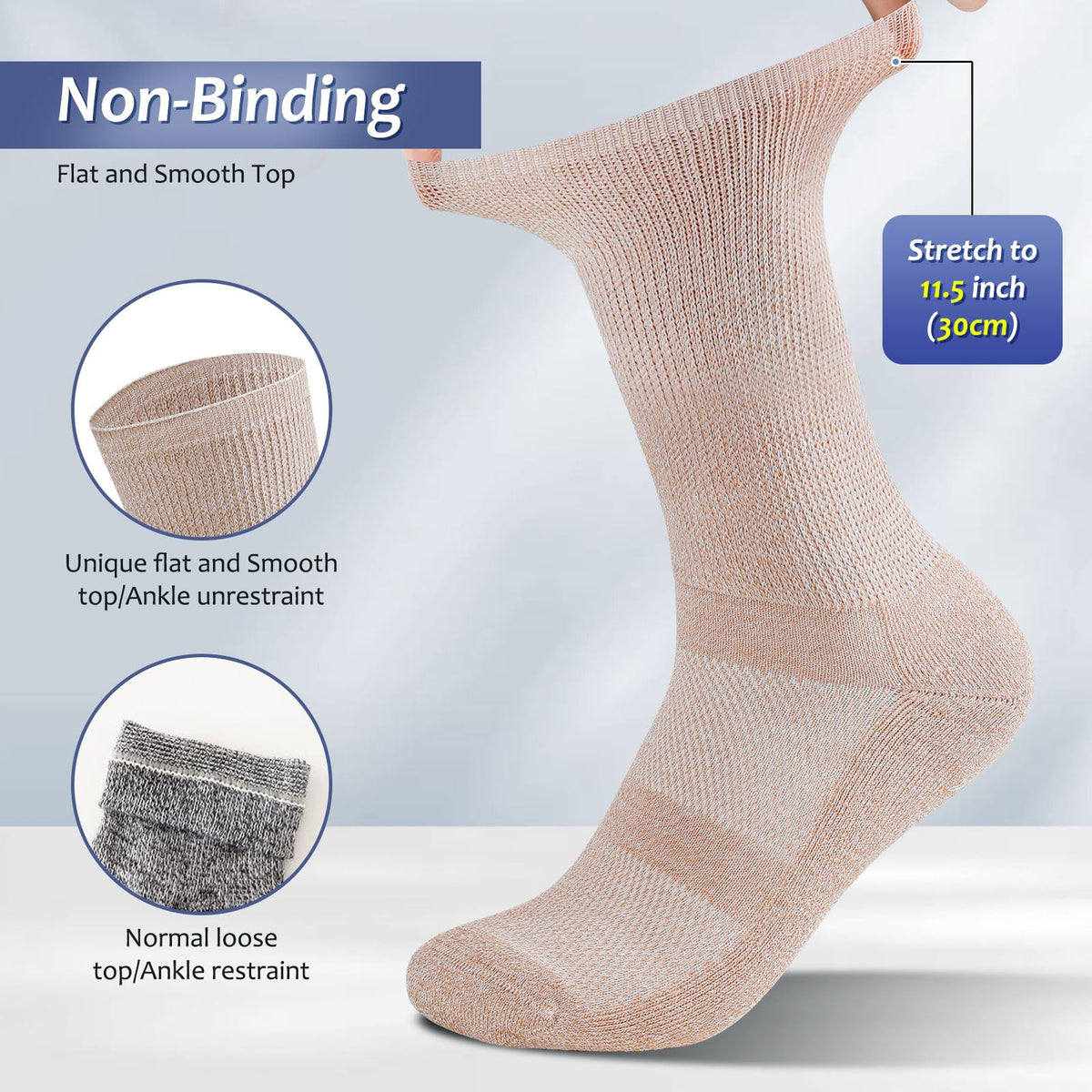 6 Pairs Non Binding Seamless Toe Crew Socks I177503