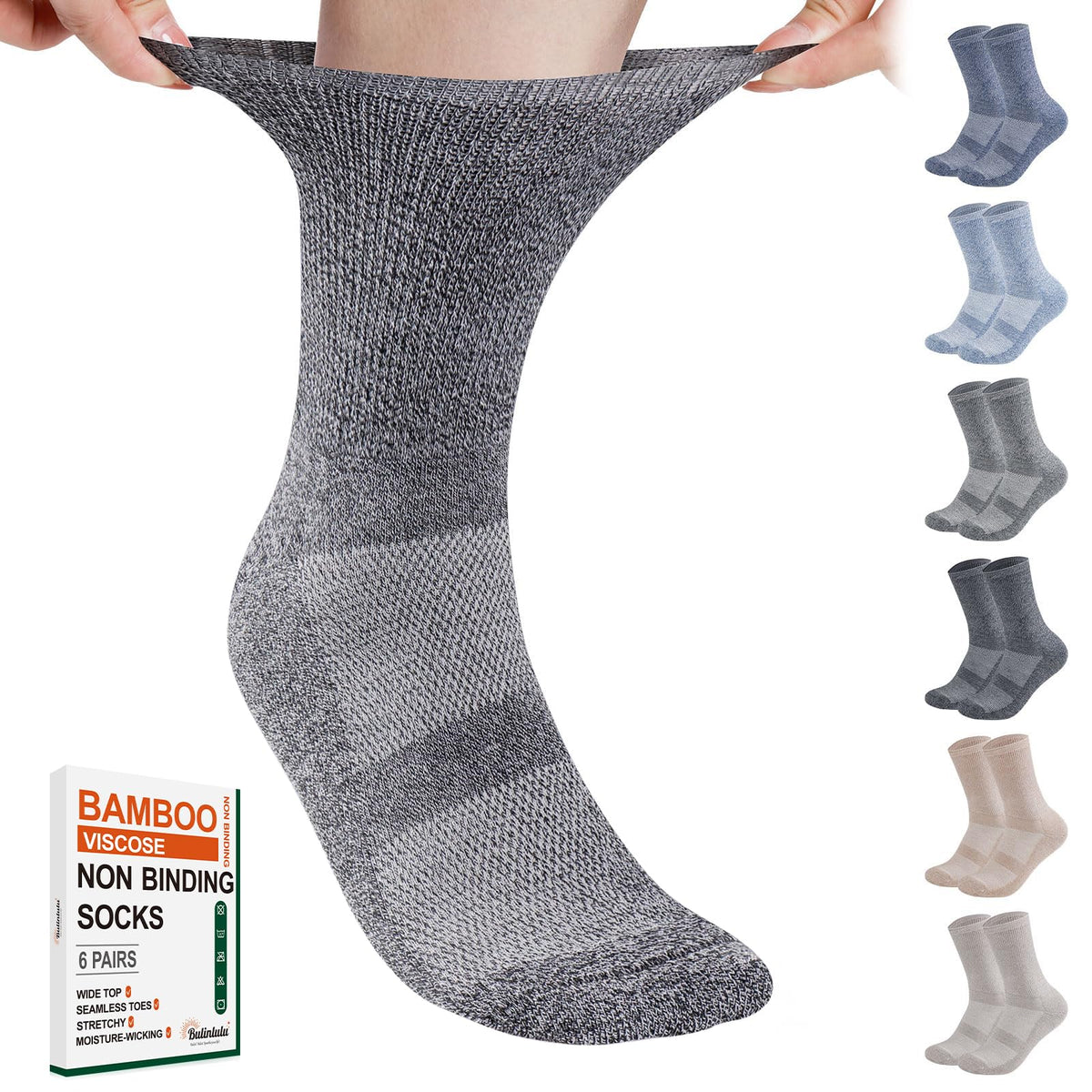 6 Pairs Non Binding Seamless Toe Crew Socks I177503