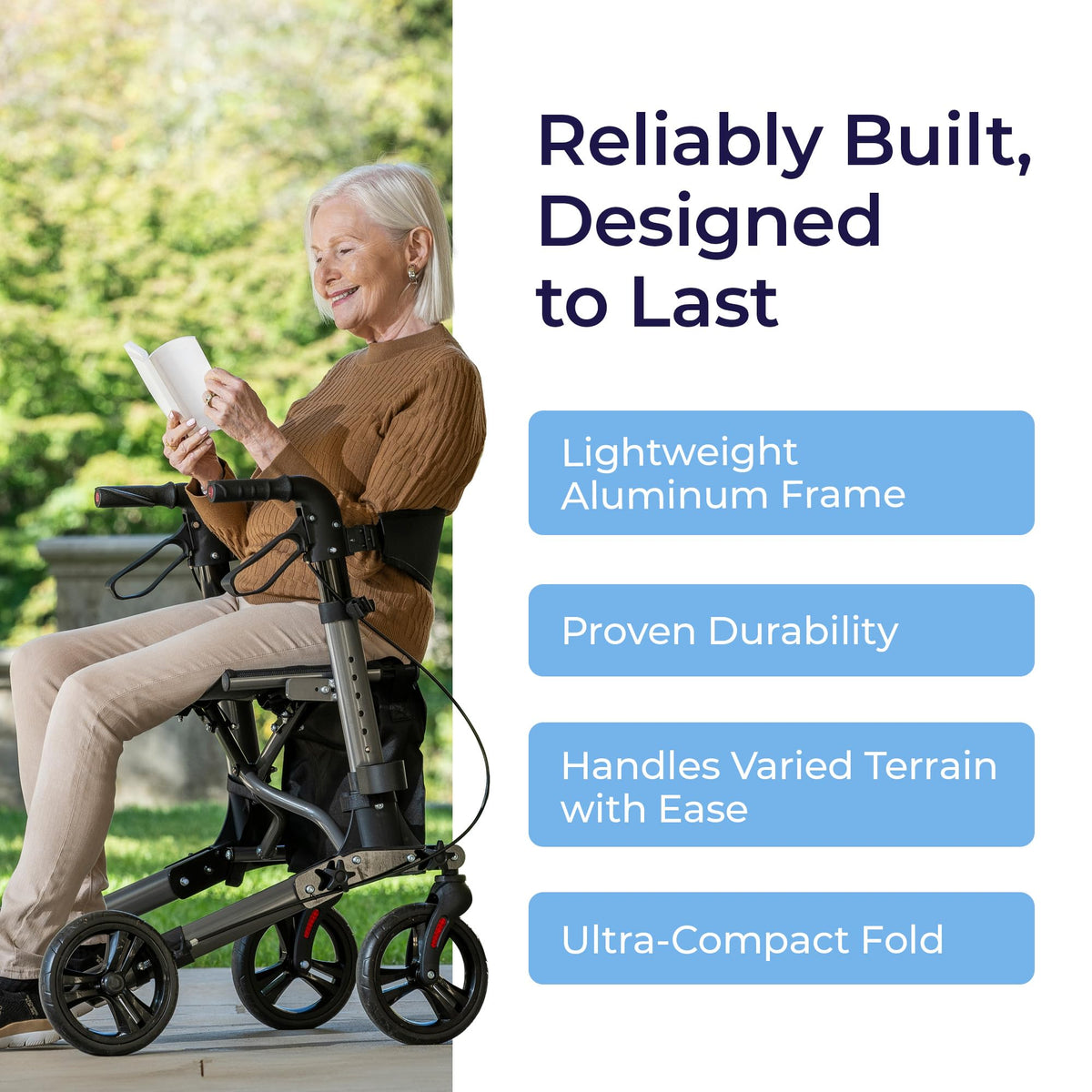 Compact Folding Rollator with Seat and Brakes, 8-Inch Wheels Z953