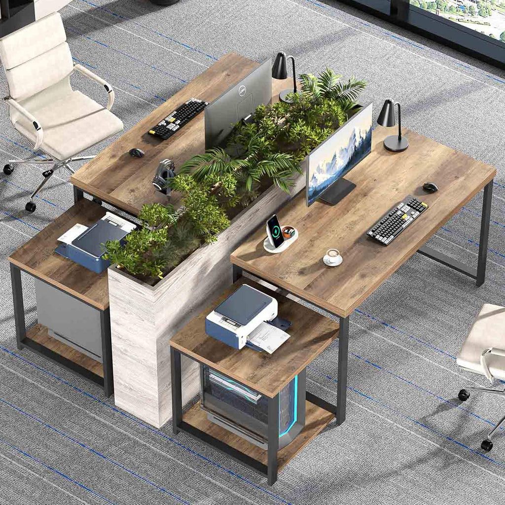 63 Inch Wood Computer Desk with Storage Shelves R974