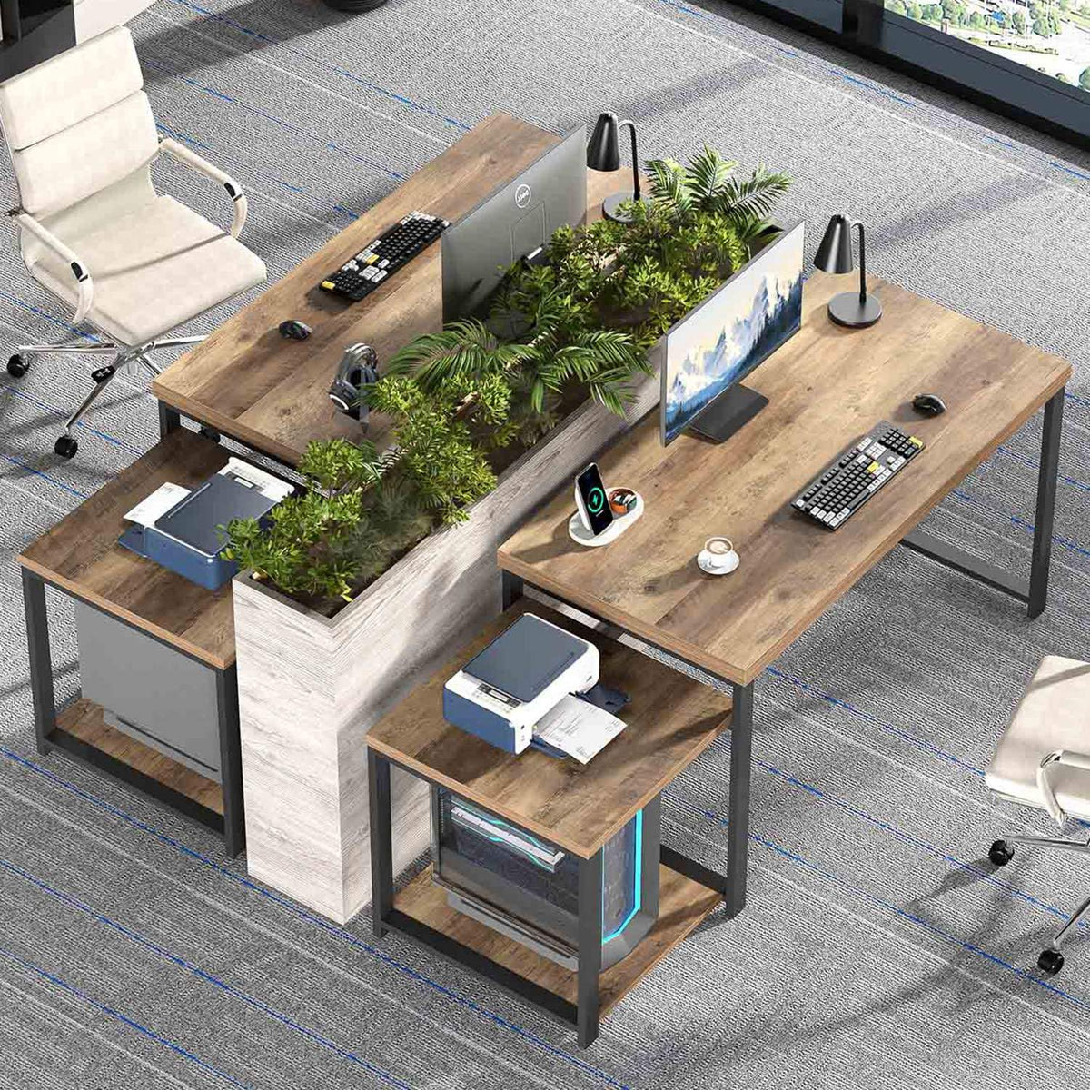 63 Inch Wood Computer Desk with Storage Shelves R974