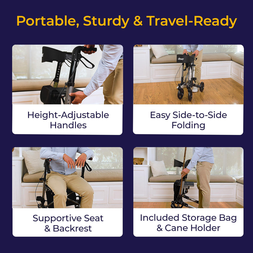 Compact Folding Rollator with Seat and Brakes, 8-Inch Wheels Z953