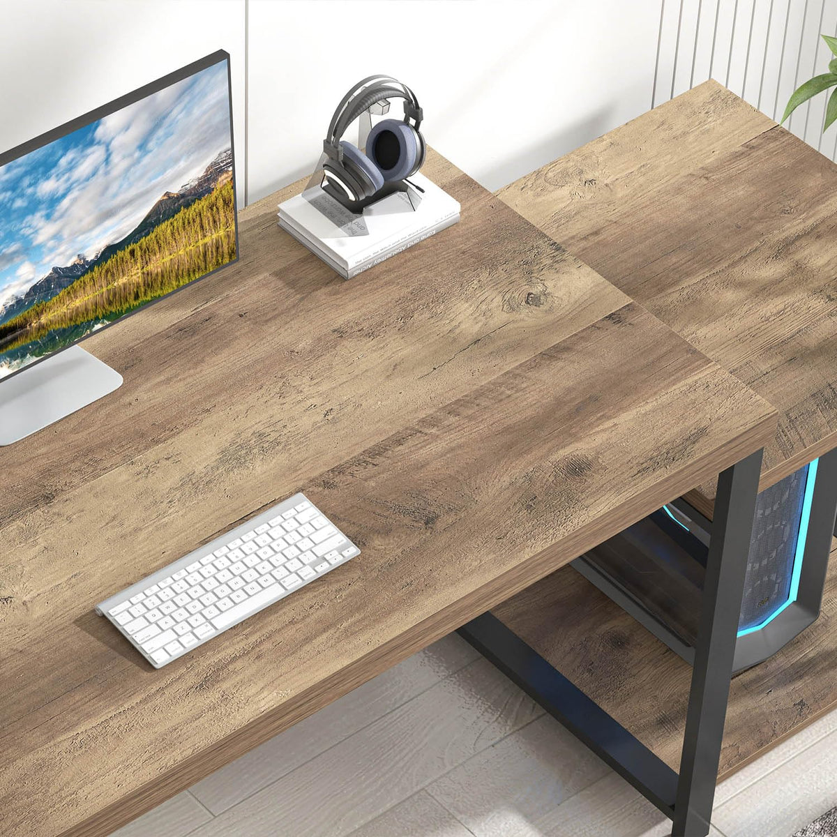 63 Inch Wood Computer Desk with Storage Shelves R974