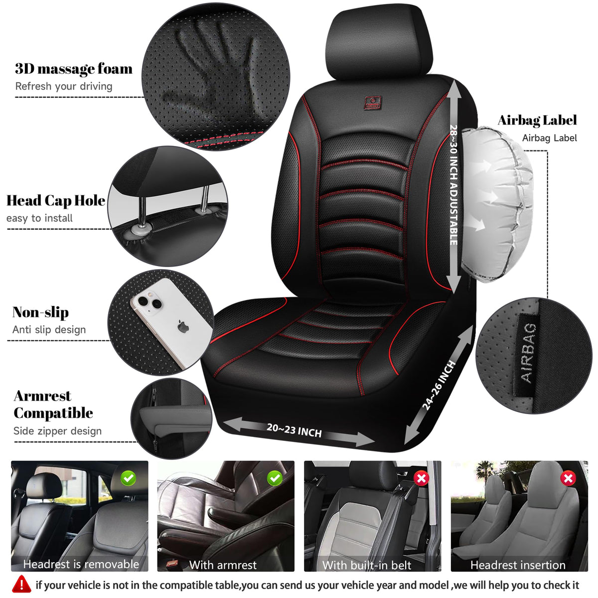 3D Foam PU Leather Car Seat Covers Full Set C1125