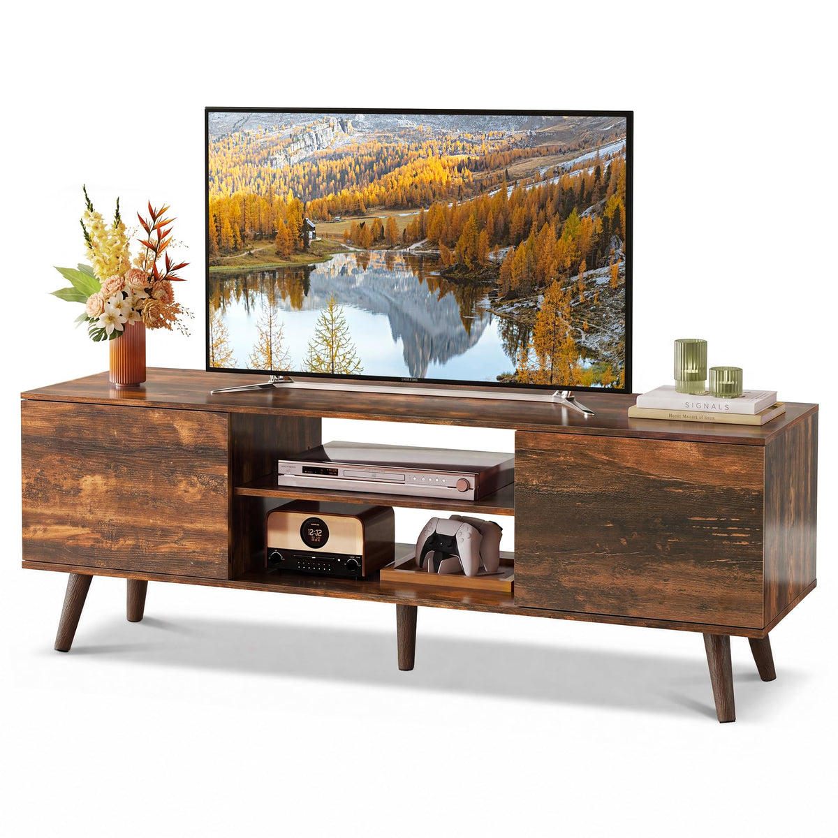 TV Stand with 2 Cabinets Storage & Adjustable Shelf E244243