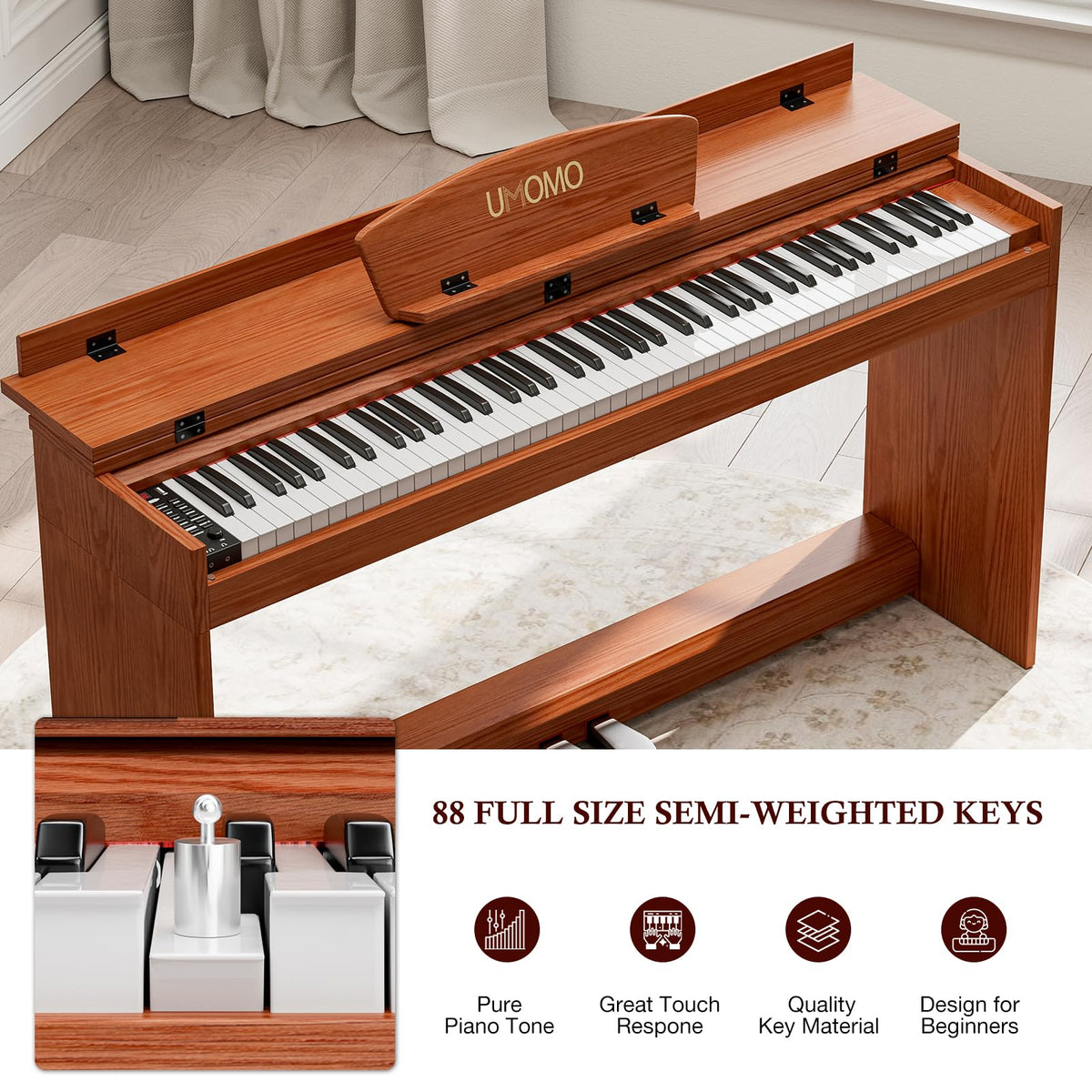 88 Weighted Keys Upright Digital Piano with Bench A13724