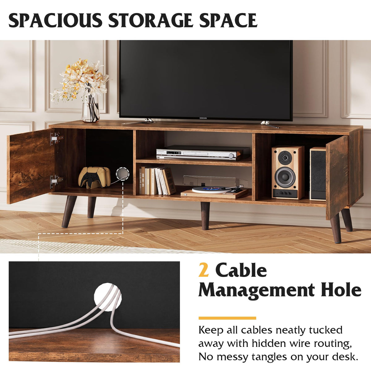 TV Stand with 2 Cabinets Storage & Adjustable Shelf E244243