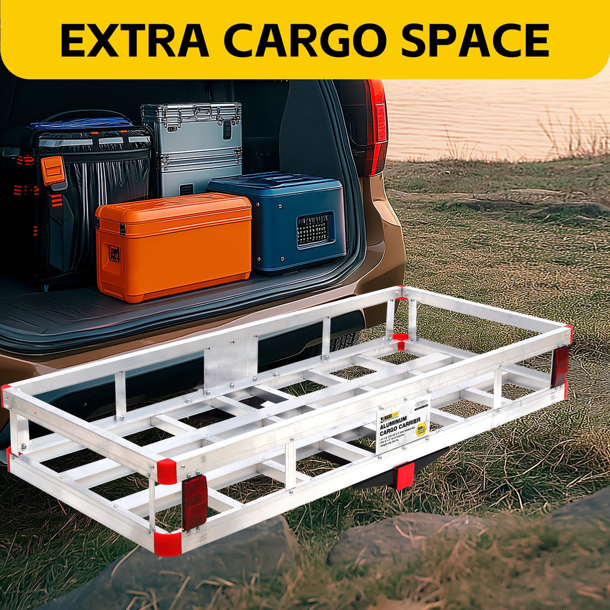 Aluminum Cargo Carrier with High Side Rails, 500-lb Load Capacity, Grey, 49" x 22.5" V6172