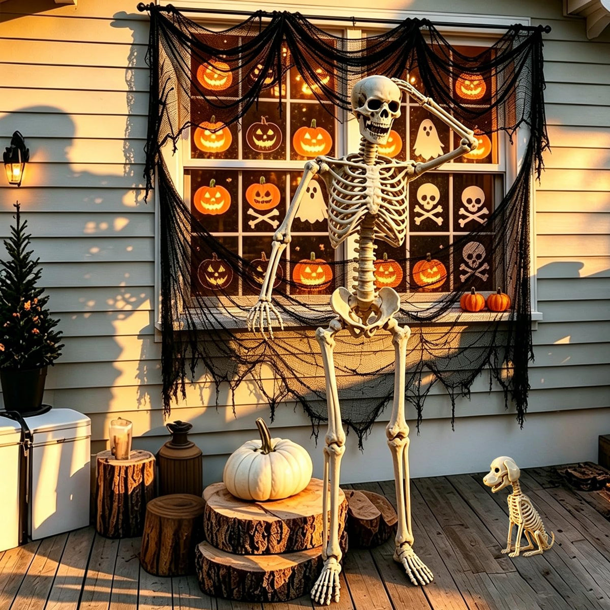 Life Size Posable Skeleton with Dog & Creepy Cloth S3507